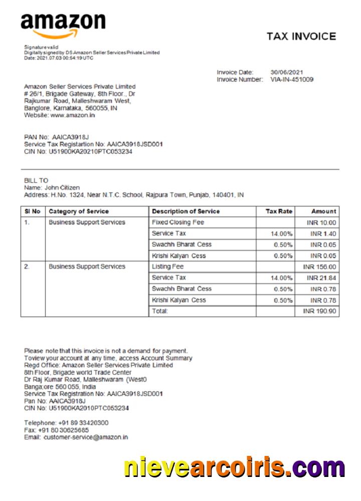 India Amazon American multinational technology company invoice